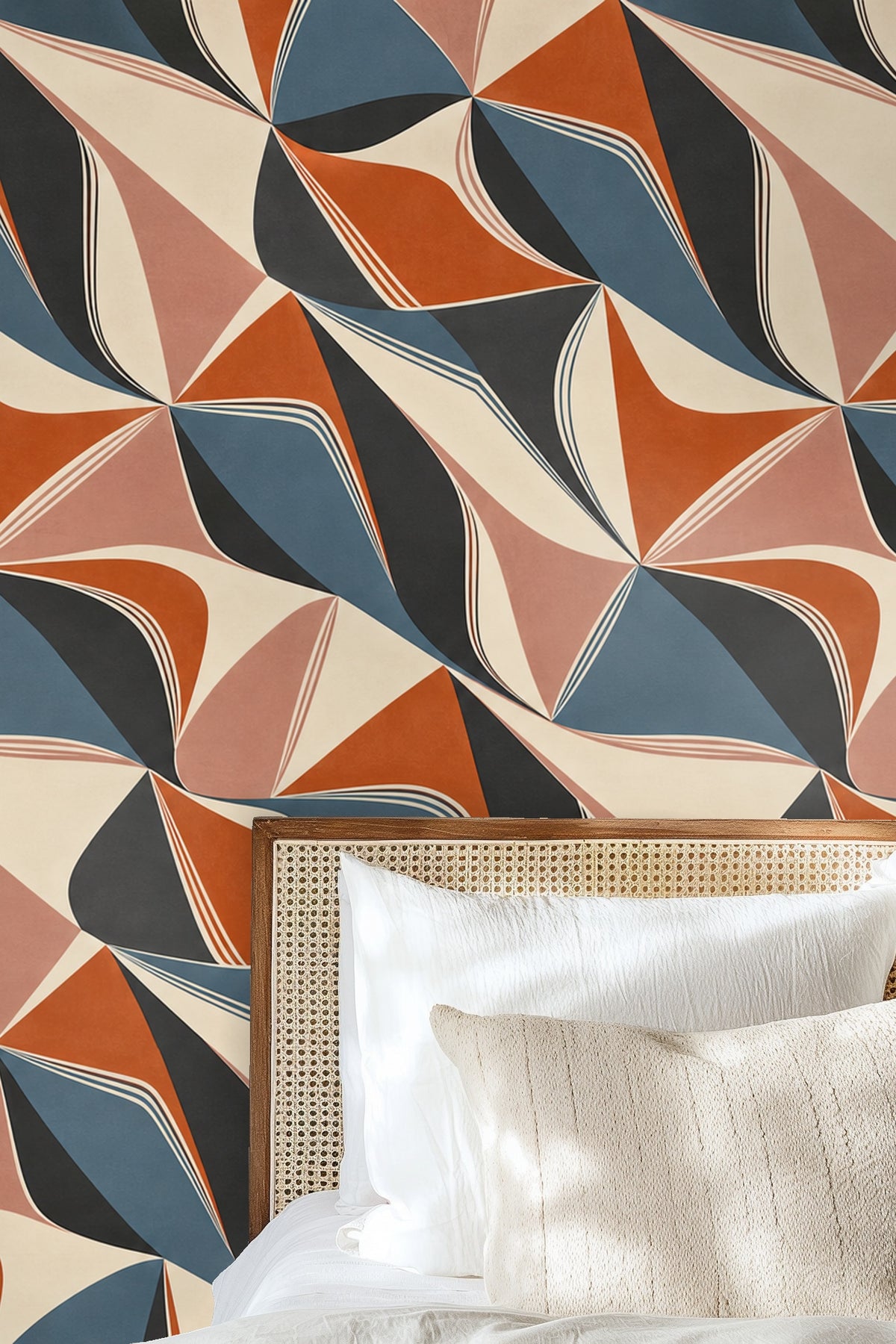 Midcentury style arrangement of overlapping geometric shapes.
