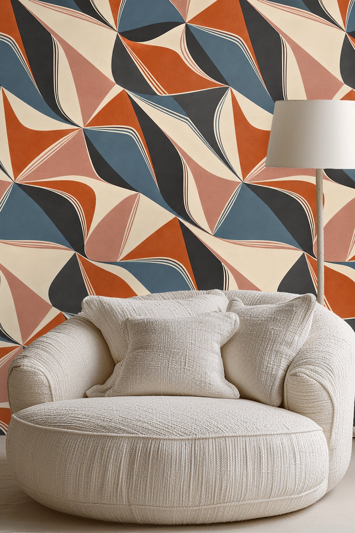Visual texture from layered colored shapes with hand-drawn lines.