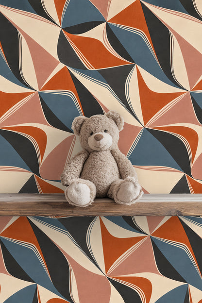 Pattern edge where geometric shapes meet in fluid, layered composition.