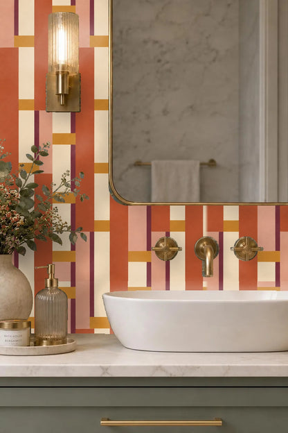 Pattern detail highlighting subtle texture and layered rectangles in warm shades