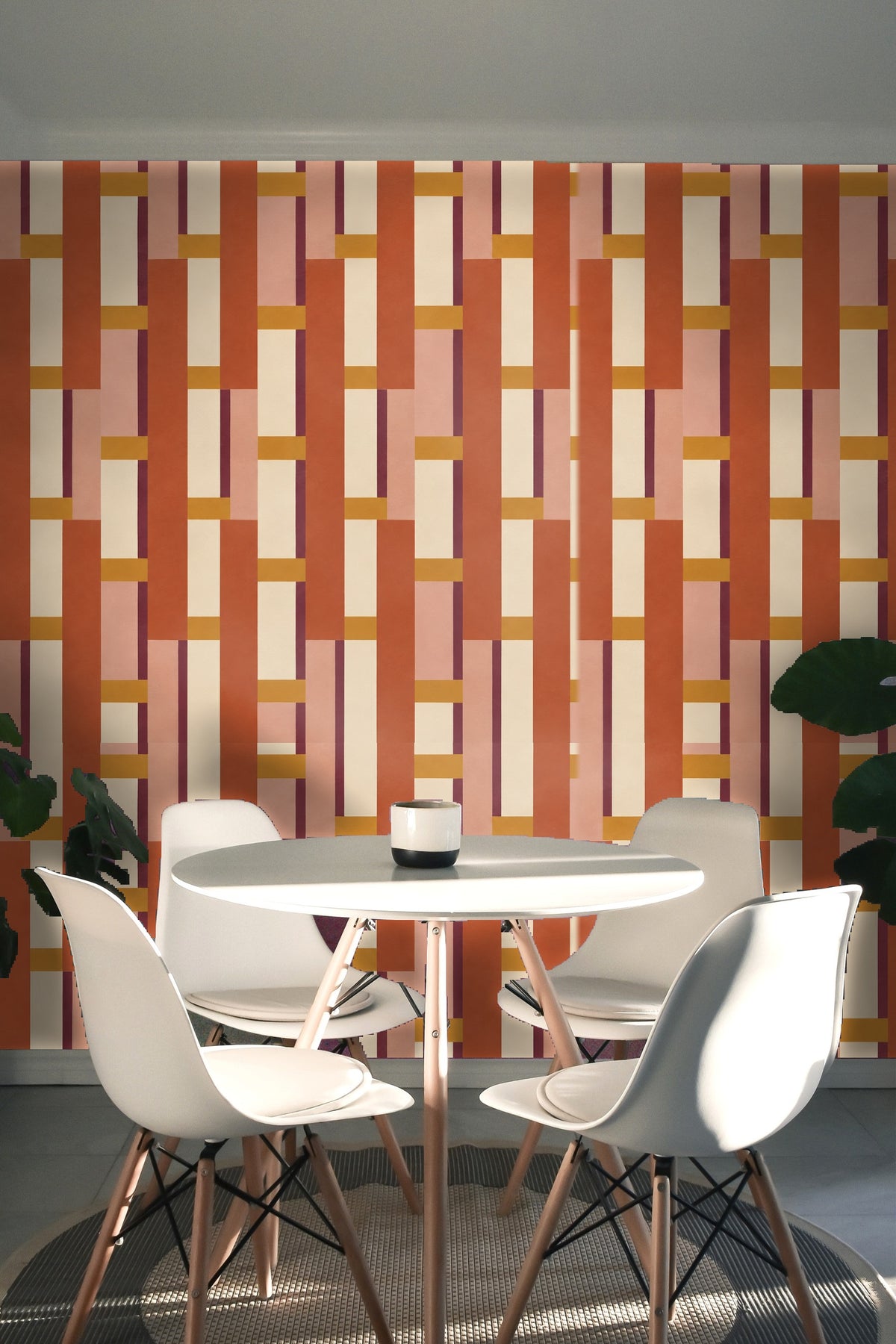 Stylish wallpaper pattern blending geometric shapes with a soft clay color scheme
