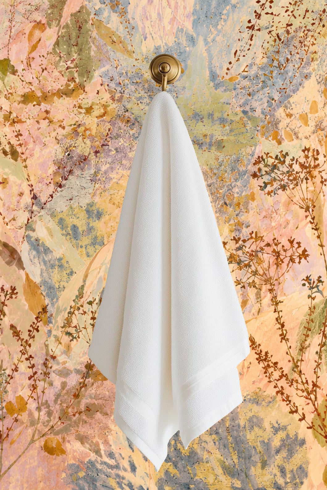 Painterly wallpaper mural showing brushstroke textures and delicate floral shapes
