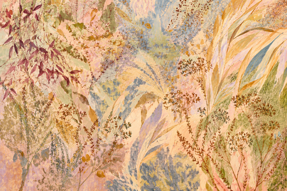 Naturalistic wallpaper pattern blending softness and fine botanical detail