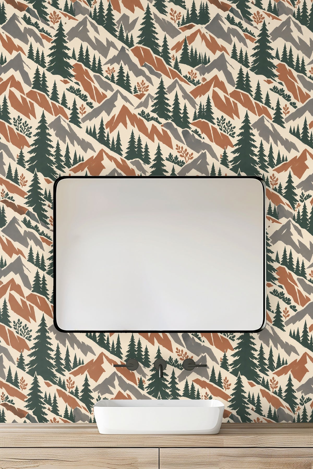 Terra Firma Pines wallpaper shown in an interior setting