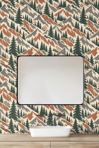 Terra Firma Pines wallpaper shown in an interior setting