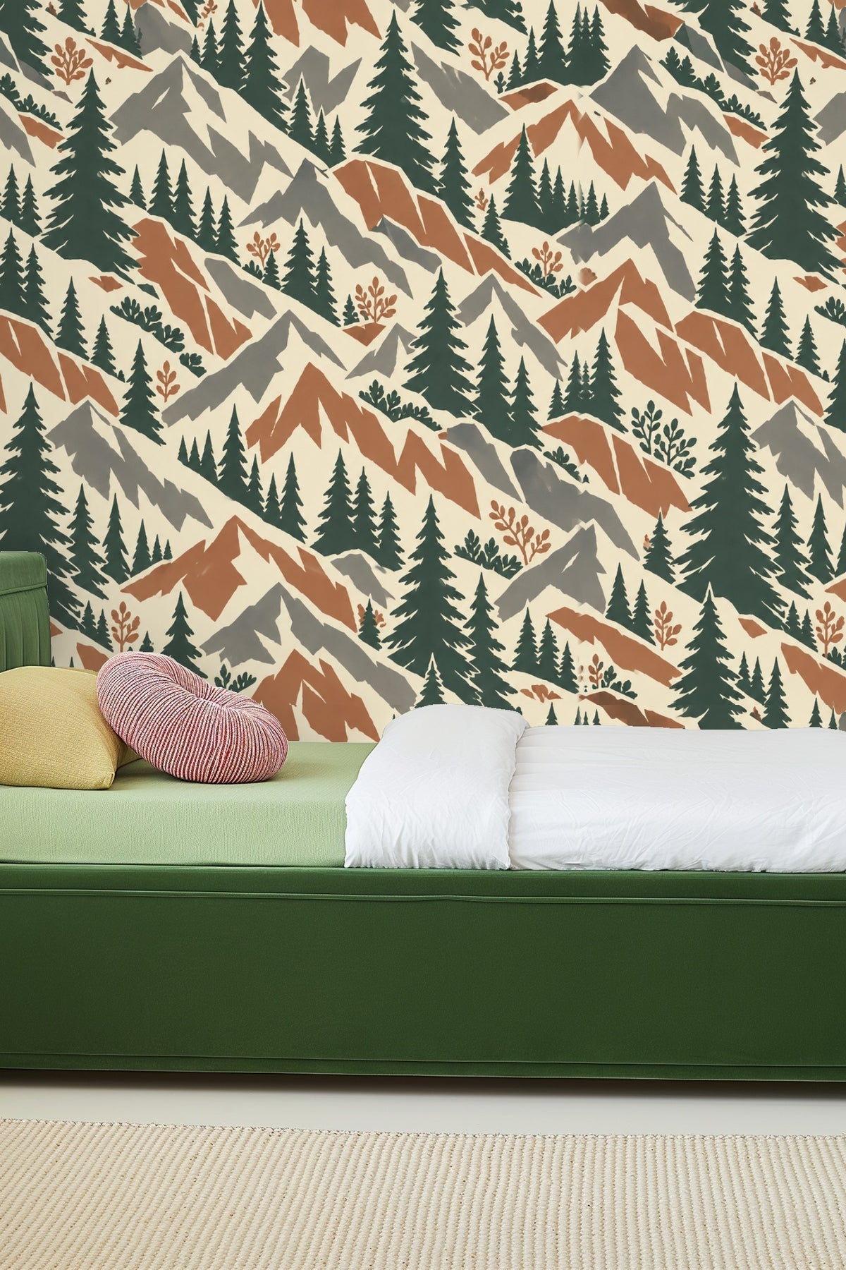 Terra Firma Pines wallpaper shown in an interior setting