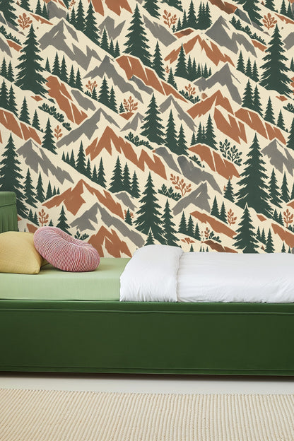 Terra Firma Pines wallpaper shown in an interior setting