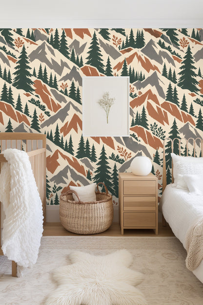 Terra Firma Pines wallpaper shown in an interior setting