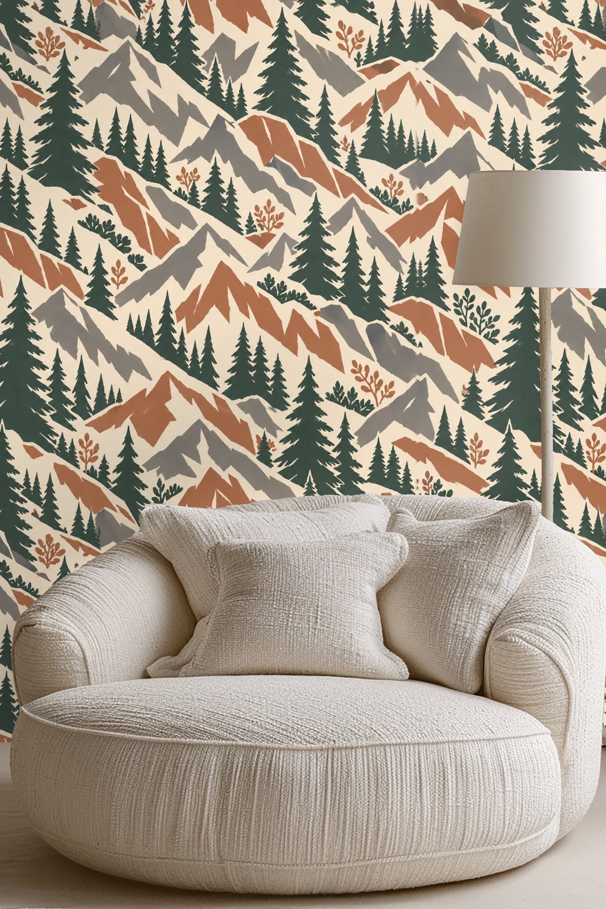 Terra Firma Pines wallpaper shown in an interior setting