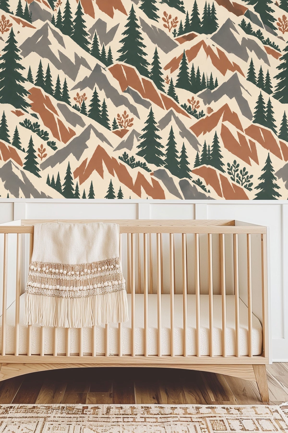 Terra Firma Pines wallpaper shown in an interior setting