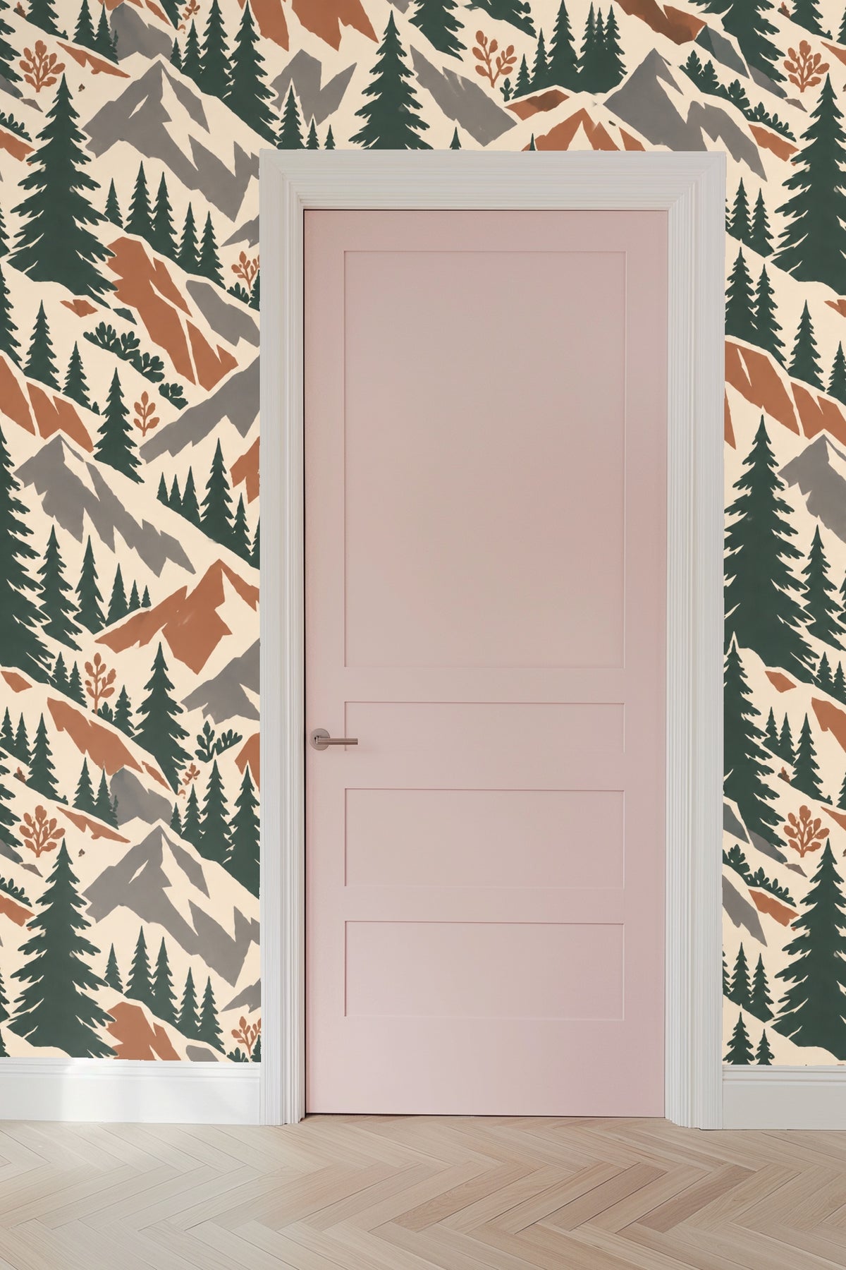 Terra Firma Pines wallpaper shown in an interior setting