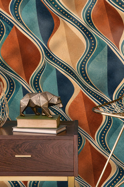 Abstract geometric pattern of Deco Drift wallpaper emphasizing the textured color blocks