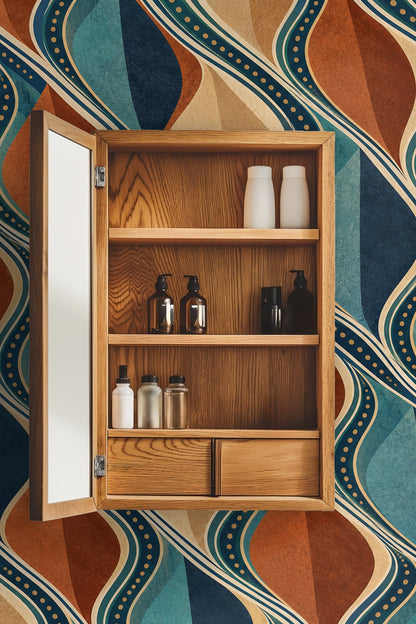 Detail of the dotted line accents winding through the wallpaper's shapes