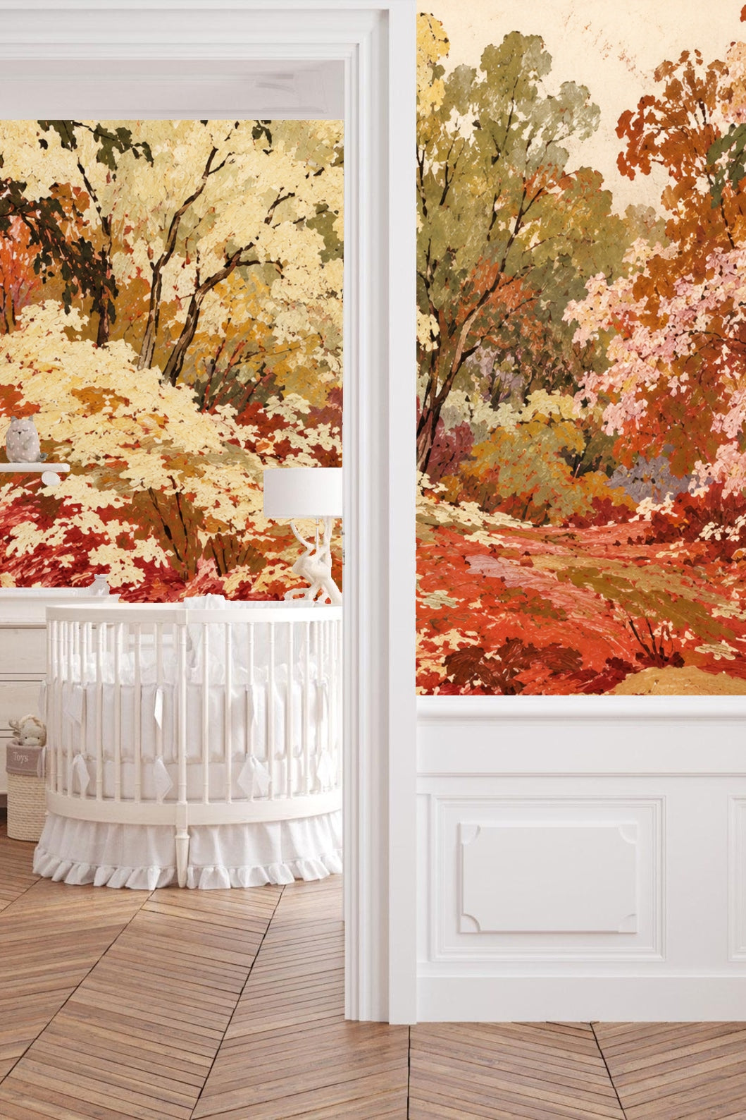 Sepia Woodland Tapestry wallpaper shown in an interior setting