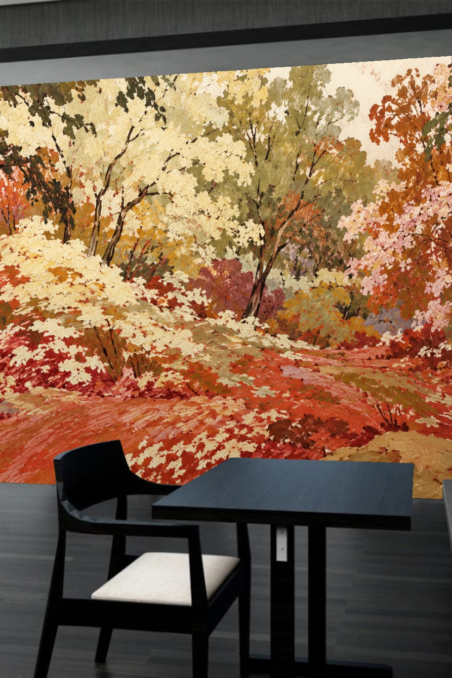 Sepia Woodland Tapestry wallpaper shown in an interior setting