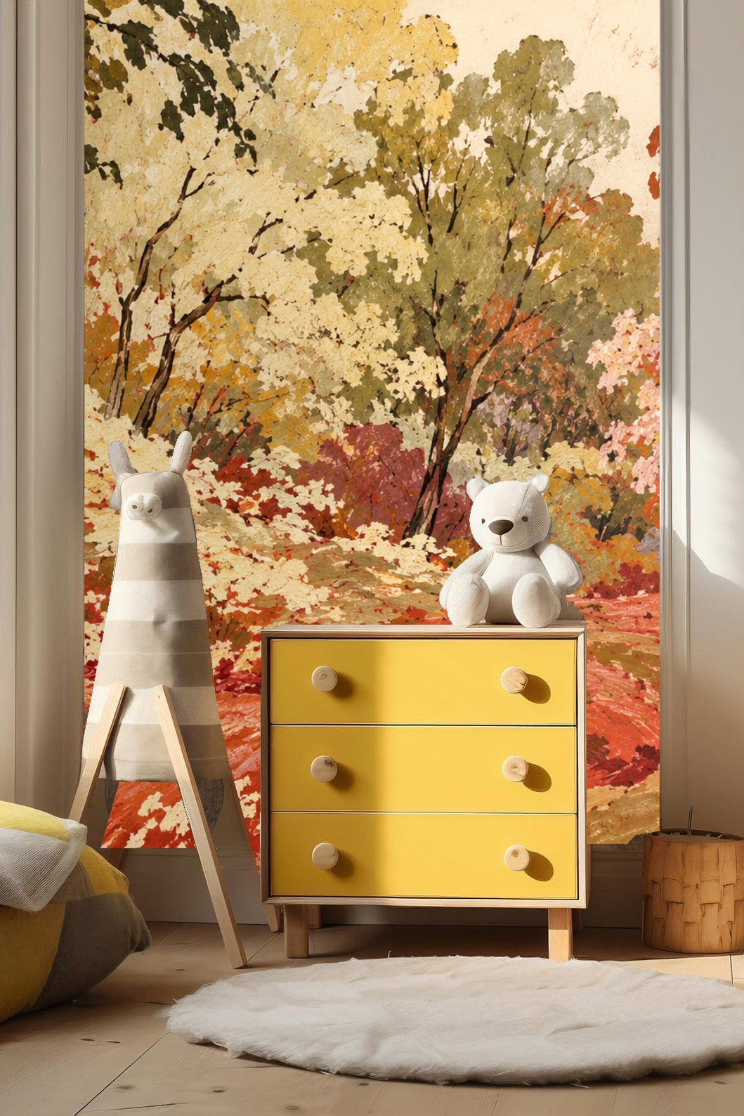 Sepia Woodland Tapestry wallpaper shown in an interior setting