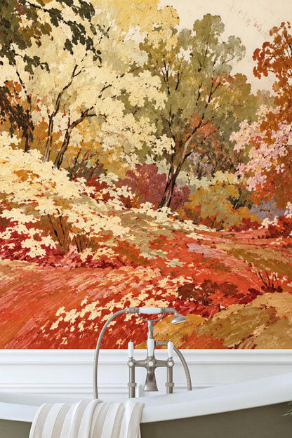 Sepia Woodland Tapestry wallpaper shown in an interior setting
