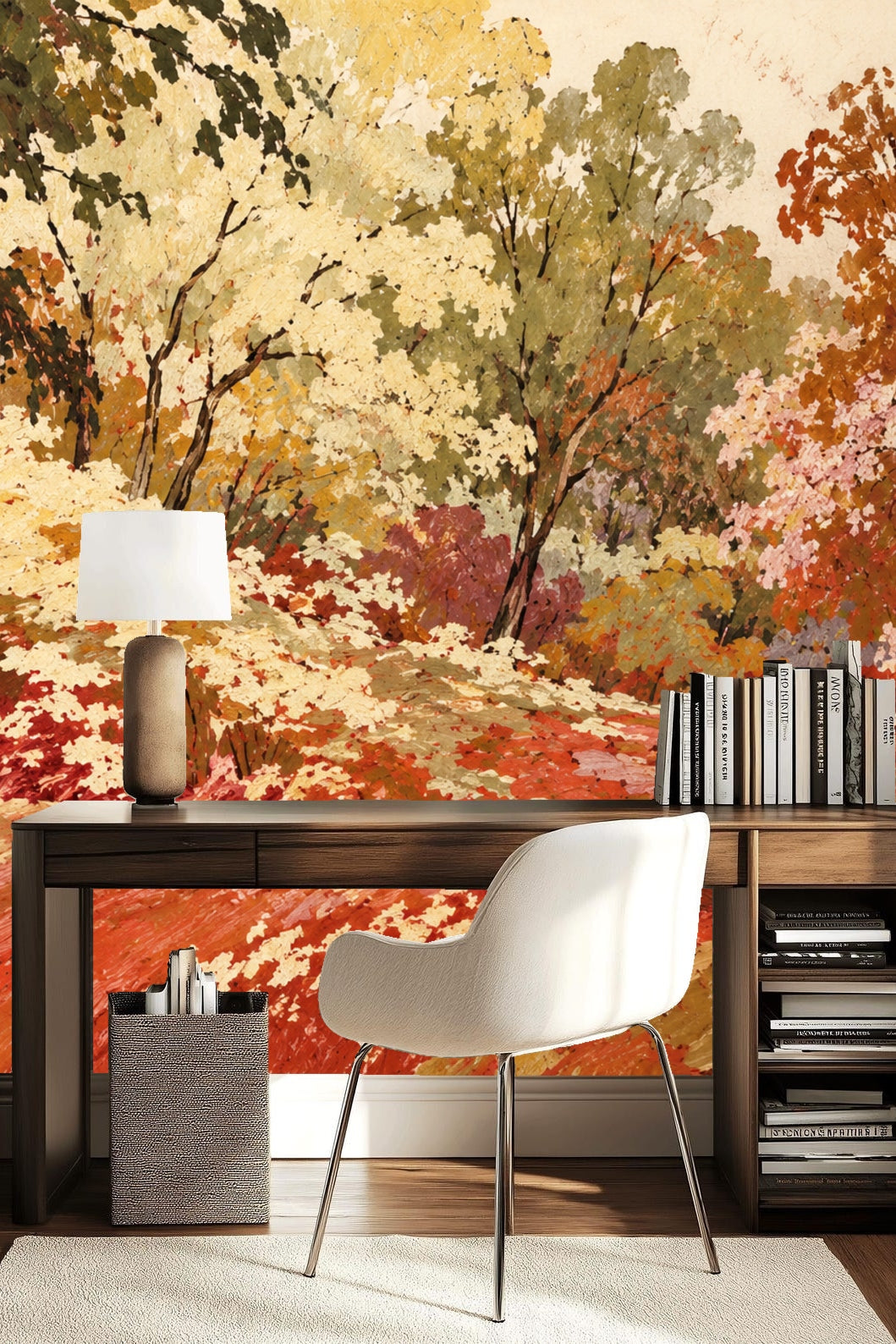 Sepia Woodland Tapestry wallpaper shown in an interior setting
