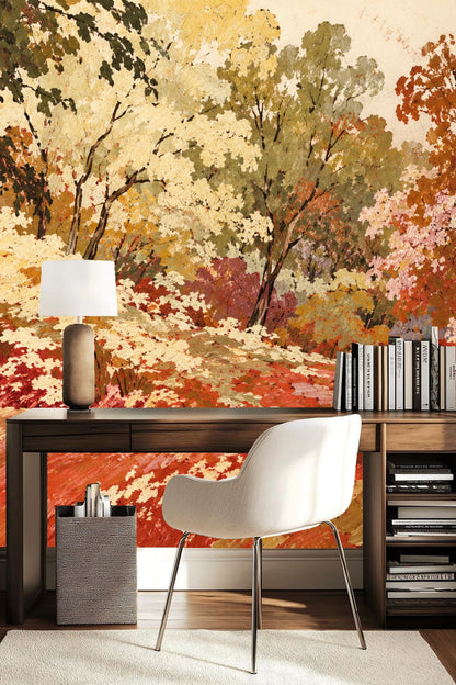 Sepia Woodland Tapestry wallpaper shown in an interior setting