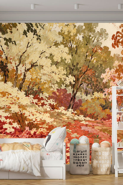 Sepia Woodland Tapestry wallpaper shown in an interior setting