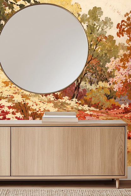 Sepia Woodland Tapestry wallpaper shown in an interior setting