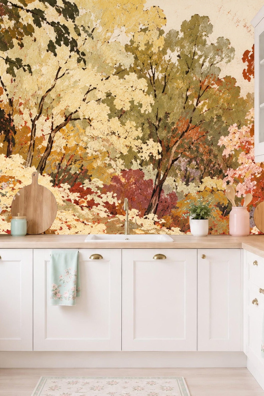 Sepia Woodland Tapestry wallpaper shown in an interior setting