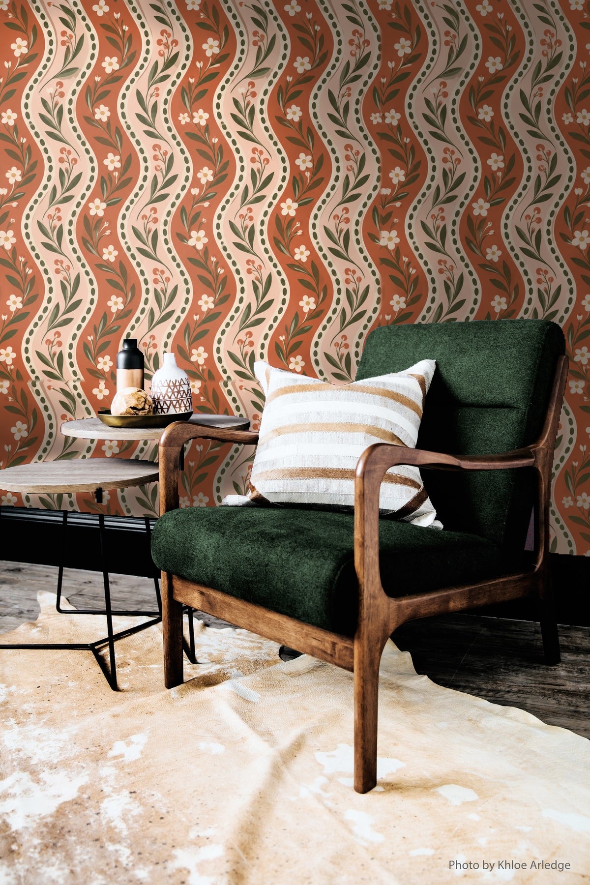 Side view of floral stripes highlighting layered pastel and earthy hues