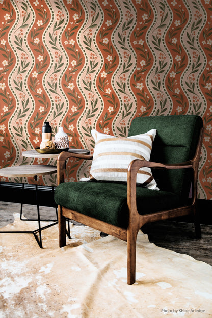Side view of floral stripes highlighting layered pastel and earthy hues