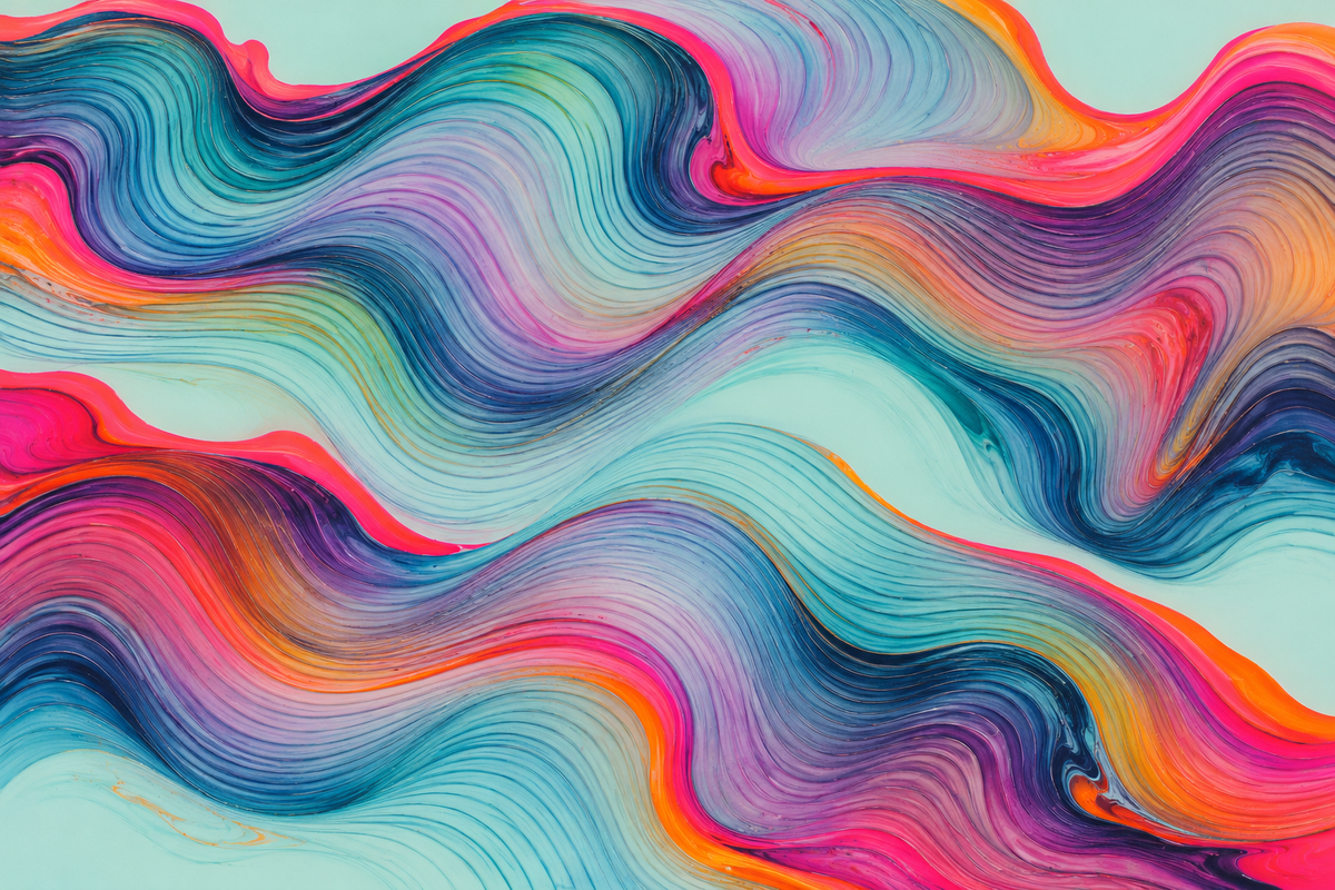 Artistic impression of energetic multicolor flowing ribbons blending across the wall surface.