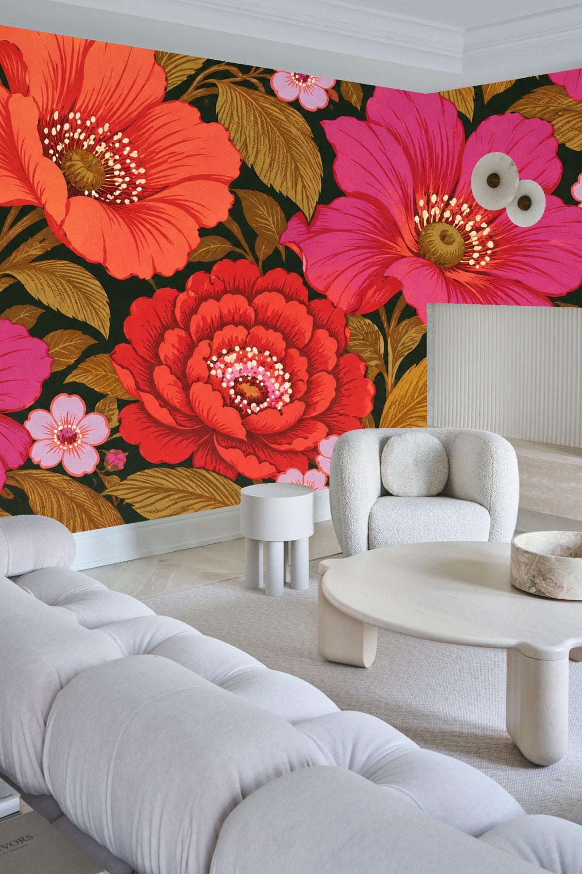 Poppy and Rose Expanse wallpaper shown in an interior setting