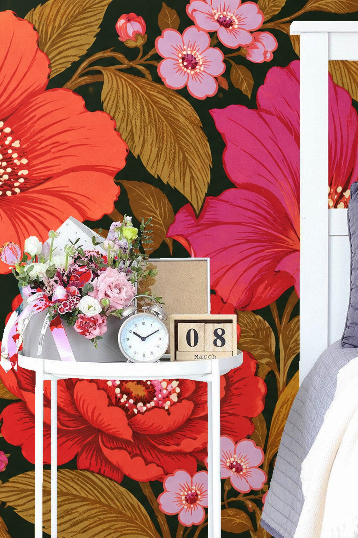 Poppy and Rose Expanse wallpaper shown in an interior setting