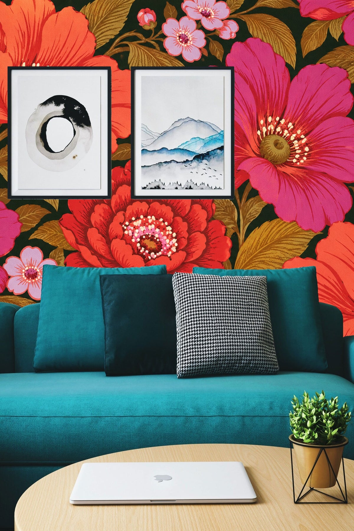 Poppy and Rose Expanse wallpaper shown in an interior setting