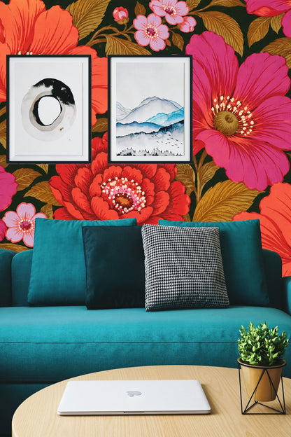 Poppy and Rose Expanse wallpaper shown in an interior setting
