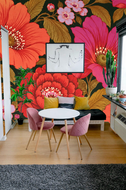 Poppy and Rose Expanse wallpaper shown in an interior setting