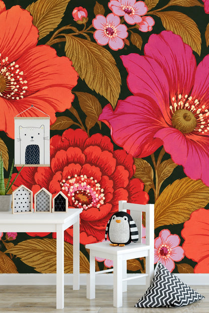 Poppy and Rose Expanse wallpaper shown in an interior setting
