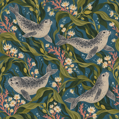 Decorative wallpaper design showcasing ocean life and aquatic plants