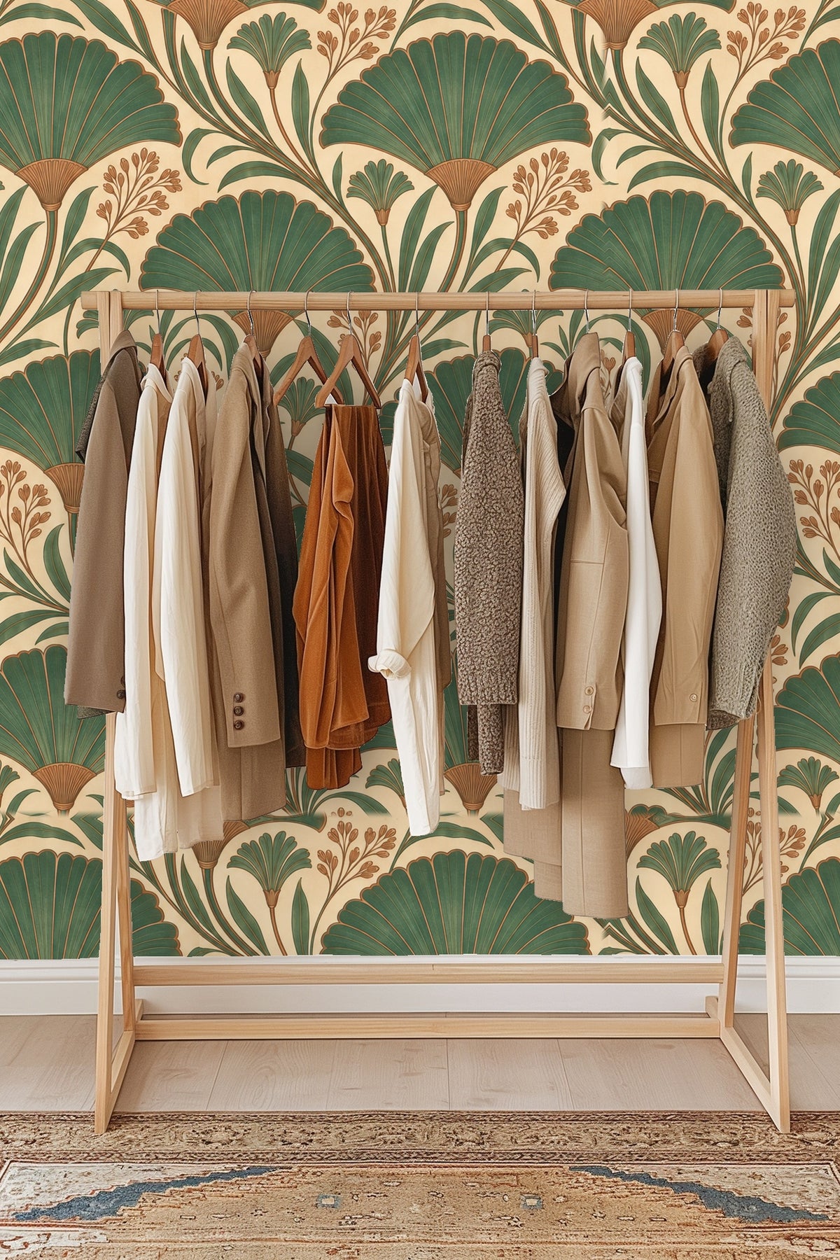 Natural inspired botanical wallpaper pattern in muted green and brown tones