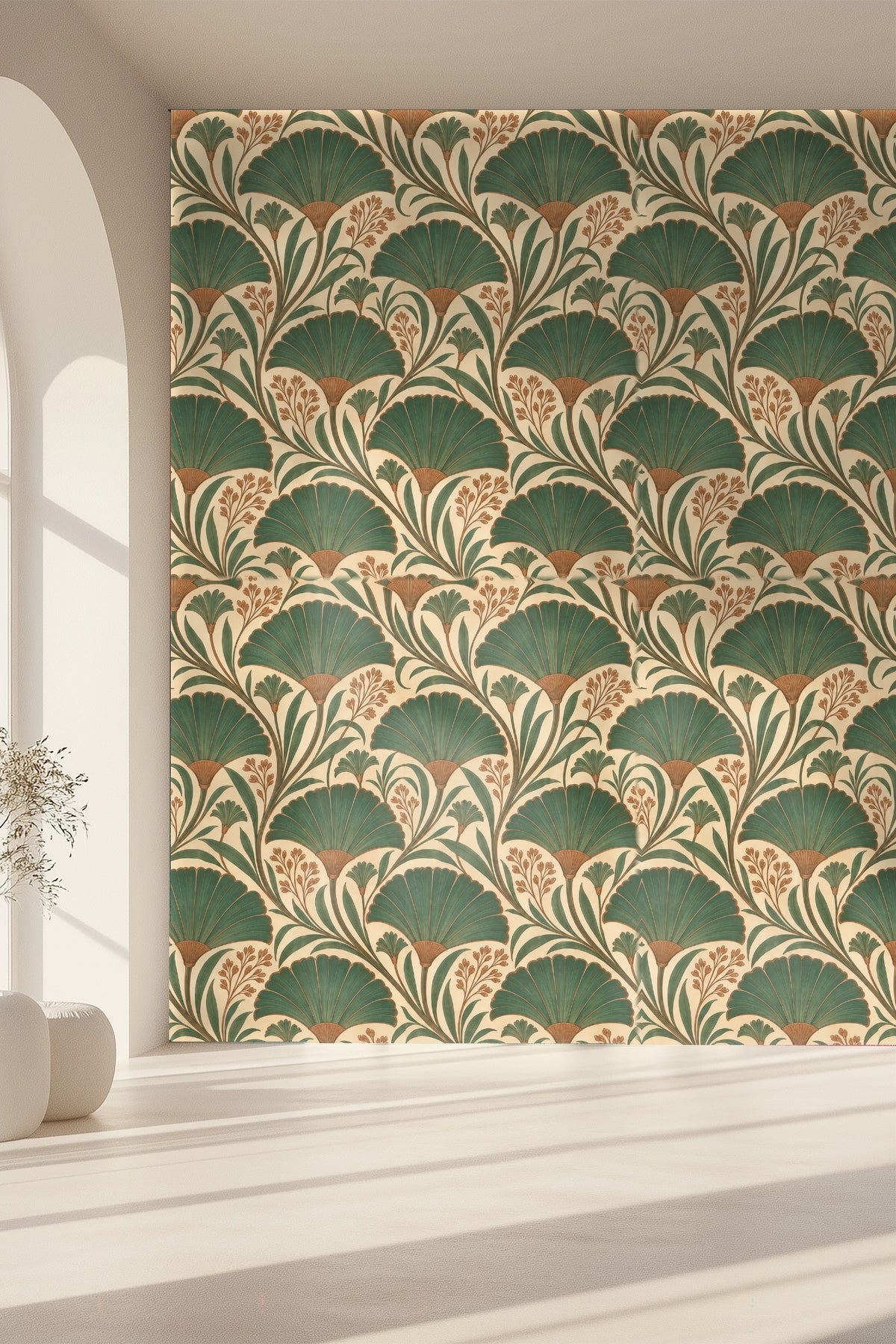 Wallpaper close-up showing fan-shaped leaves with soft brown accents