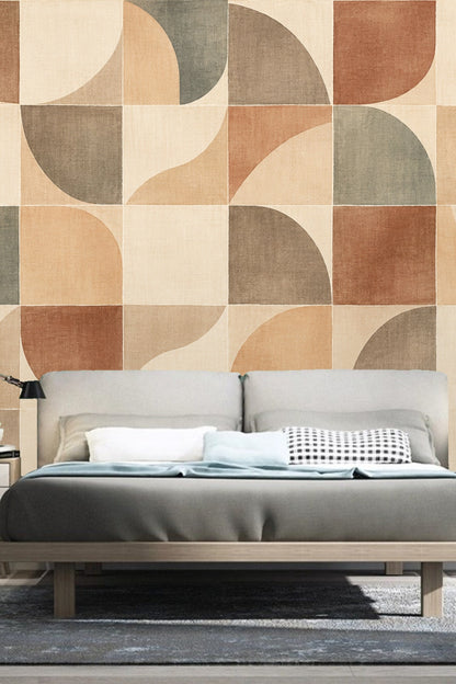 Terracotta Arc Mosaic wallpaper shown in an interior setting