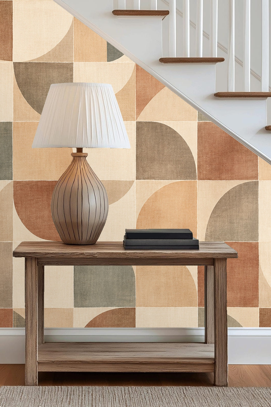 Terracotta Arc Mosaic wallpaper shown in an interior setting