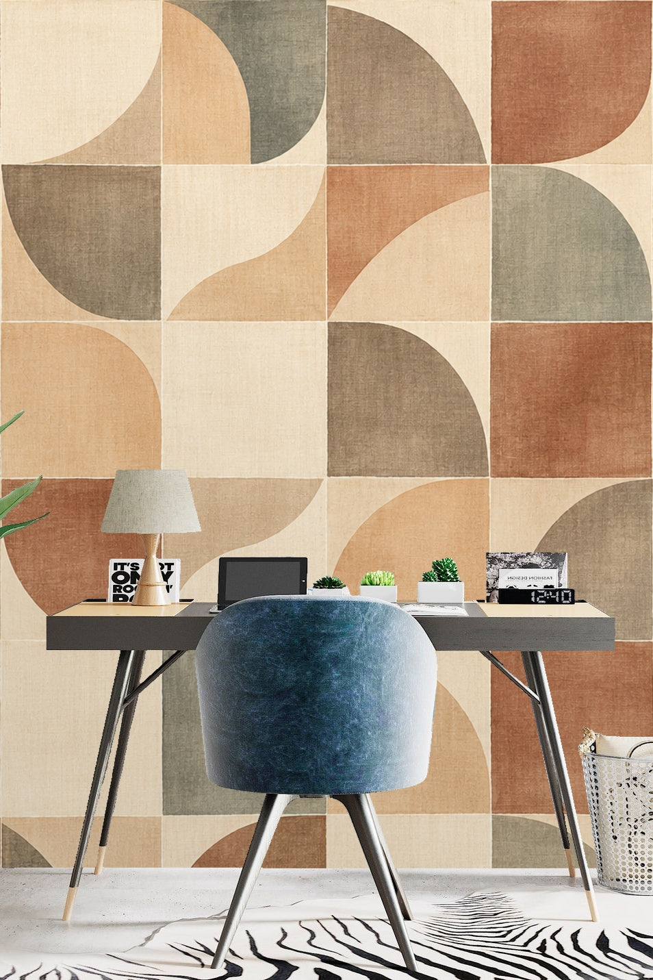 Terracotta Arc Mosaic wallpaper shown in an interior setting