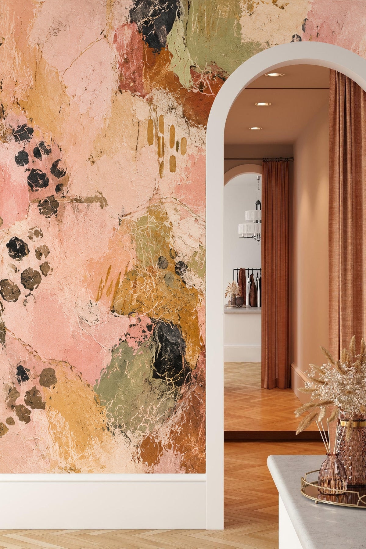 Section of wallpaper showing cracked texture and subtle brushstroke details