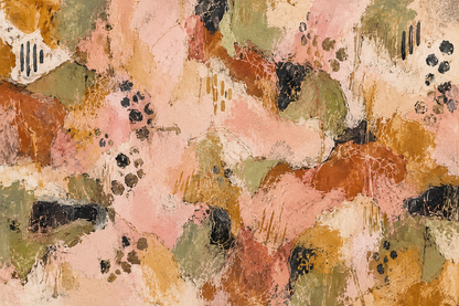Textured mosaic wallpaper in muted pink and terracotta paired with modern furnishings