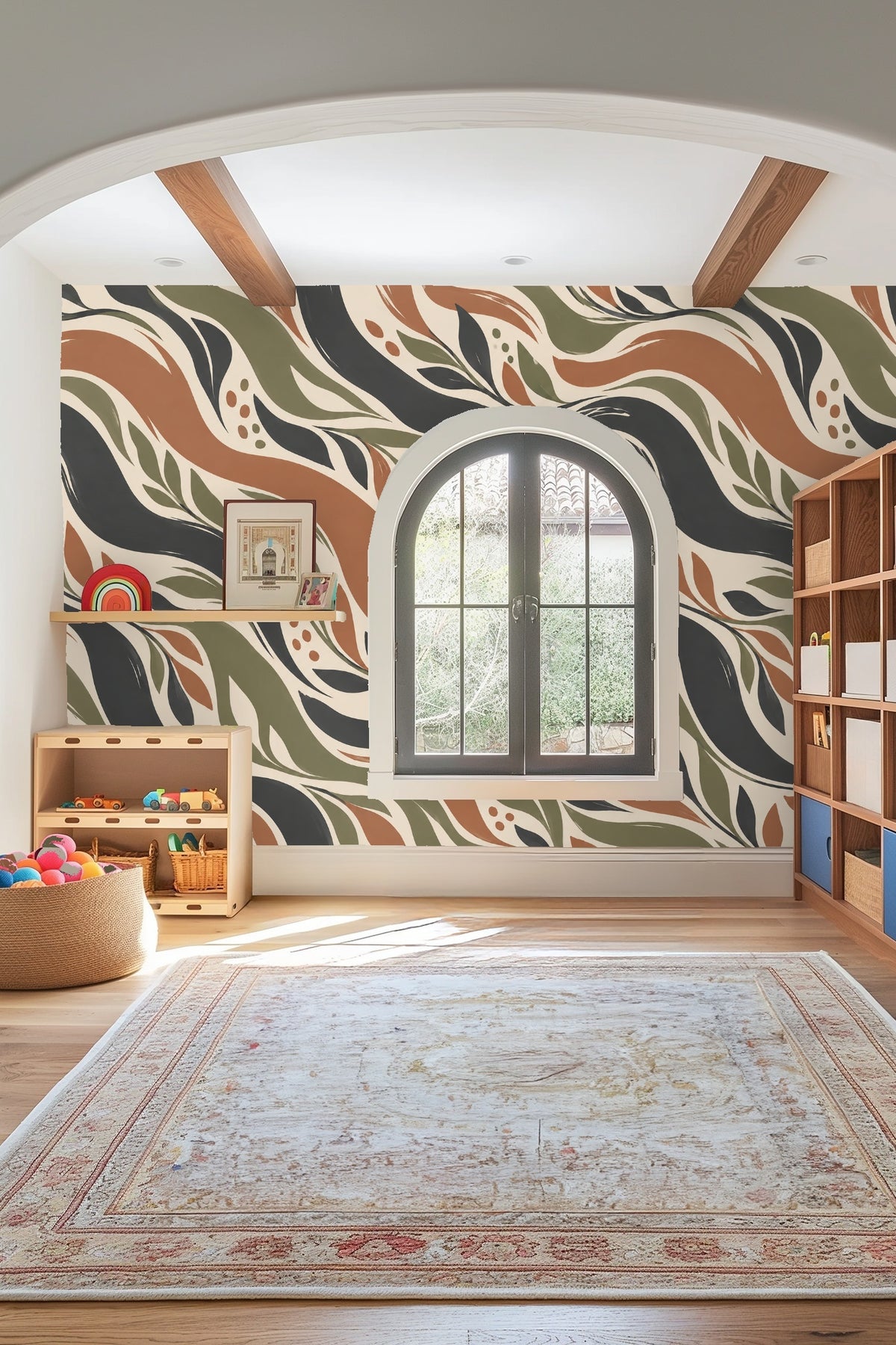 Edge view showing crisp botanical leaf lines in organic flow design