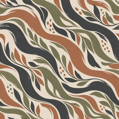 Large scale leaf motif with dynamic curving bands of terracotta and green