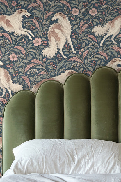 Detailed leaf and blossom pattern in muted tones