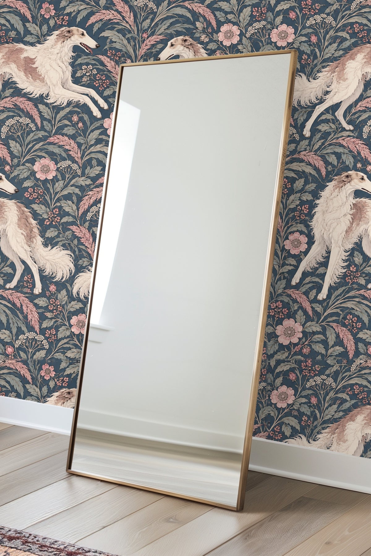 Section of wallpaper highlighting the pink floral clusters and grasses