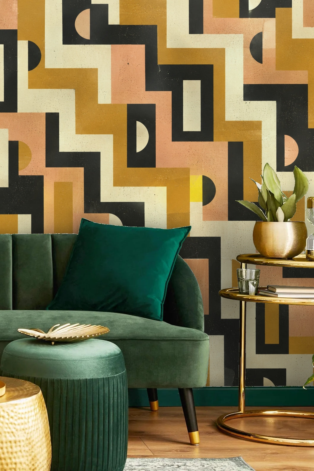 Close detail of wallpaper edges showing slight paper texture and layered colors