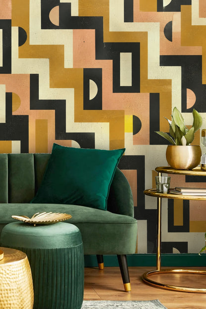 Close detail of wallpaper edges showing slight paper texture and layered colors