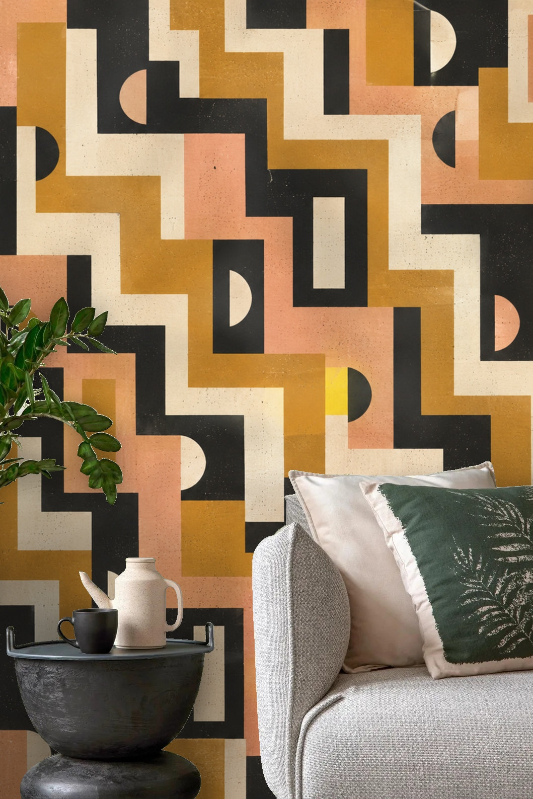 Flat lay of wallpaper roll showing strong linear and curve contrasts